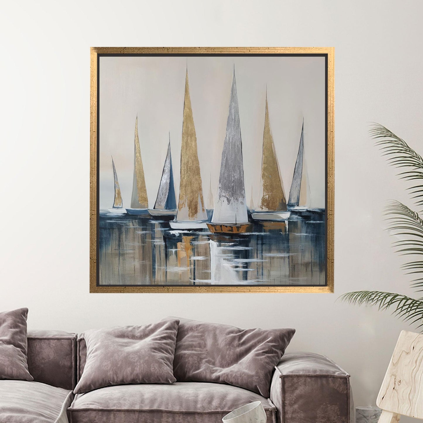 Blue Sailboat Abstract Nautical Painting Canvas Print