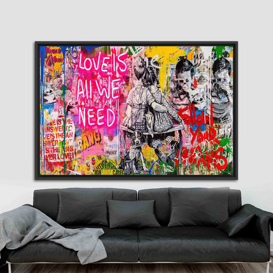 Graffiti Wall Art: Love Is All We Need Canvas Print for Contemporary Decor
