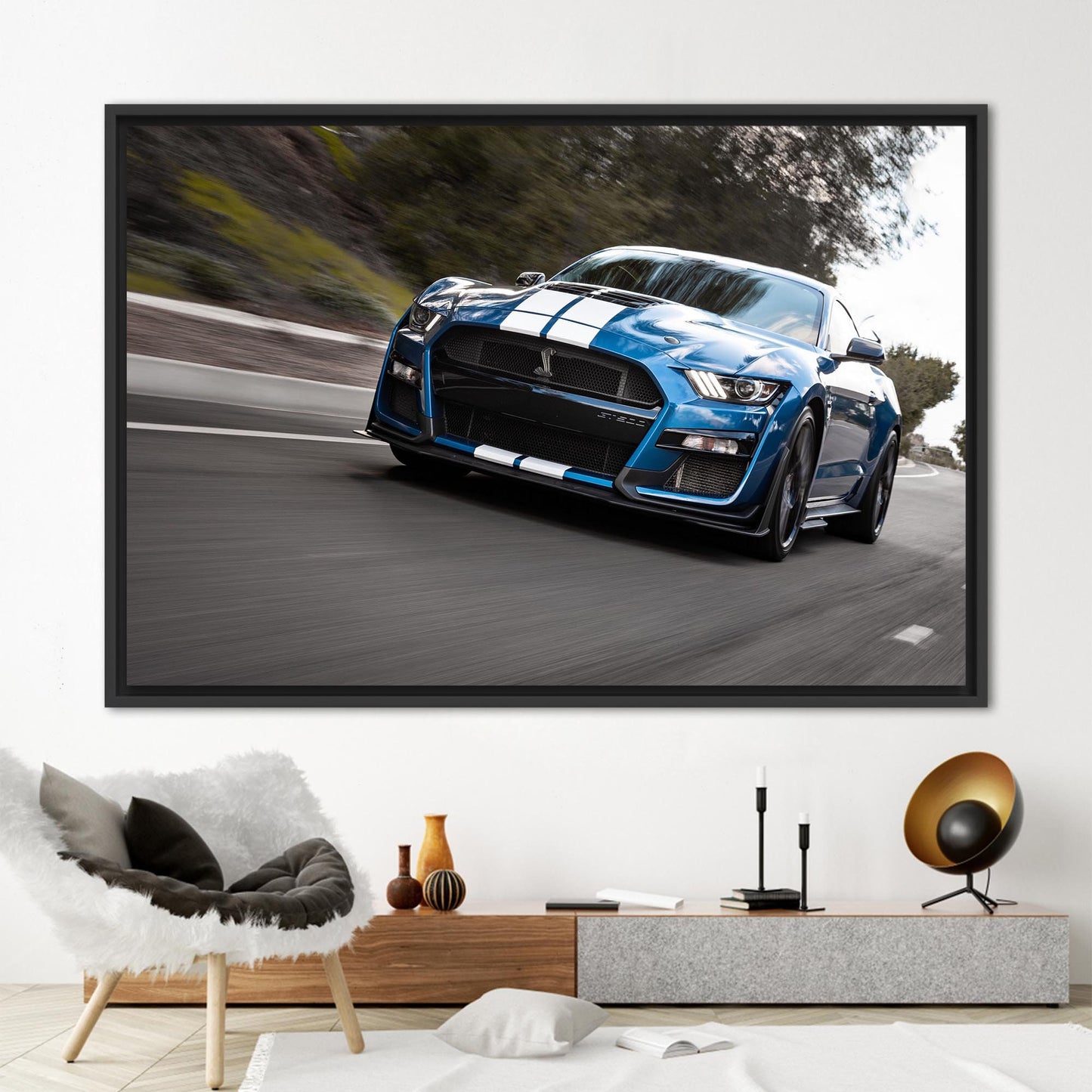 Blue Ford Mustang Car Enthusiasts Canvas Print
