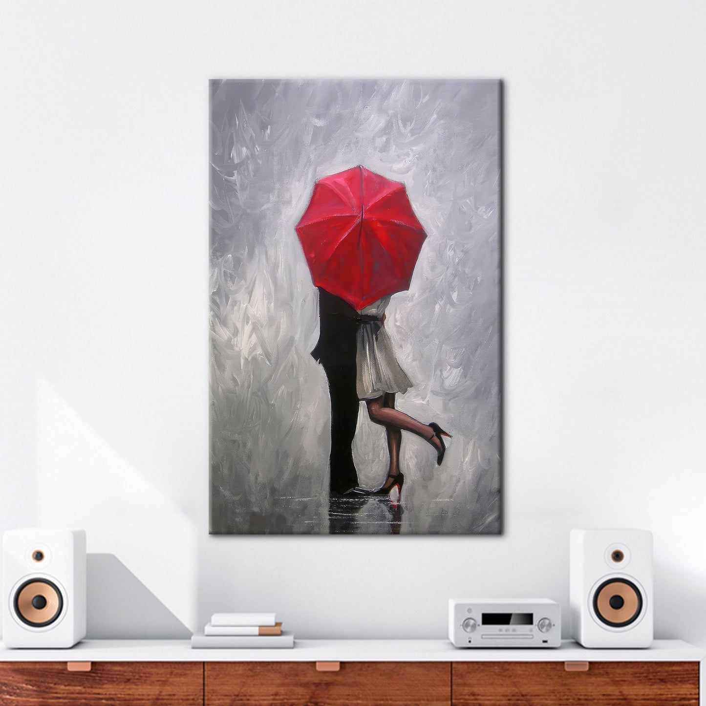 Red Hugging Couple Romantic Canvas Print