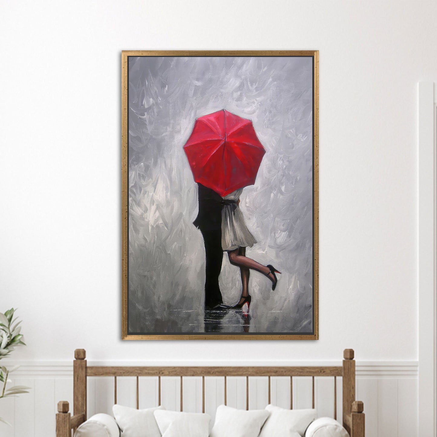 Red Hugging Couple Romantic Canvas Print