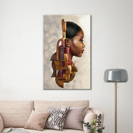 Abstract Musician Woman Canvas Print for Music Room Wall Decor