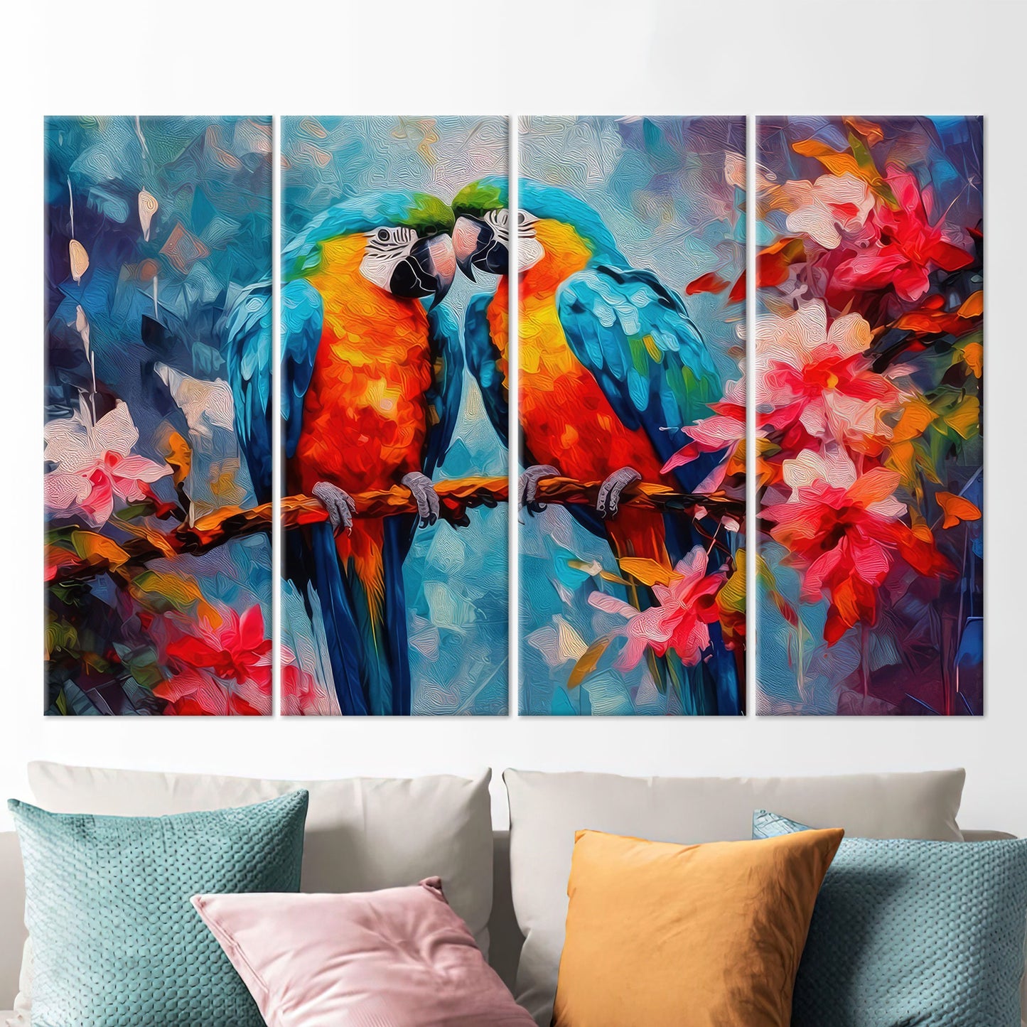 Parrot Couple Abstract Canvas Print