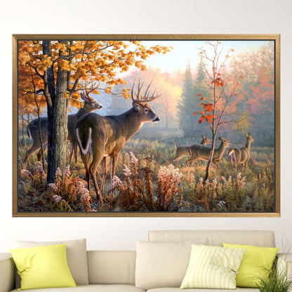 Deer Family Forest Canvas Print