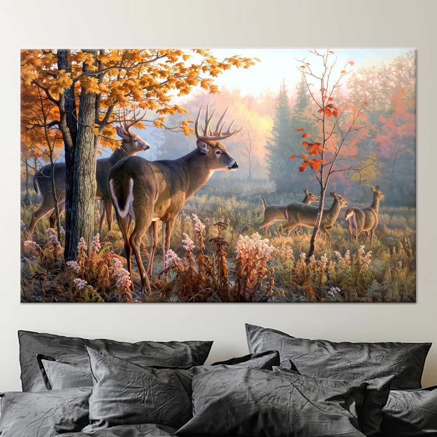 Deer Family Forest Canvas Print