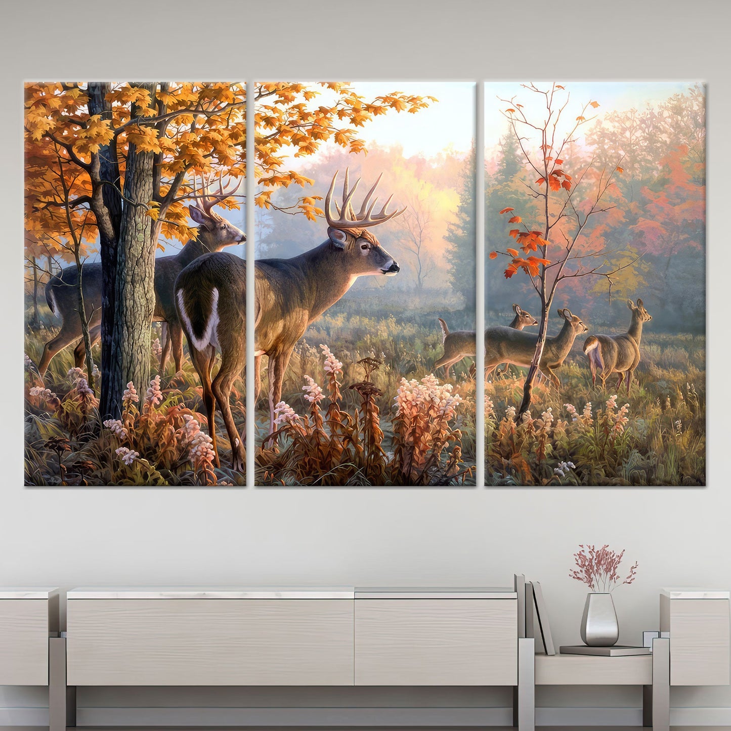 Deer Family Forest Canvas Print