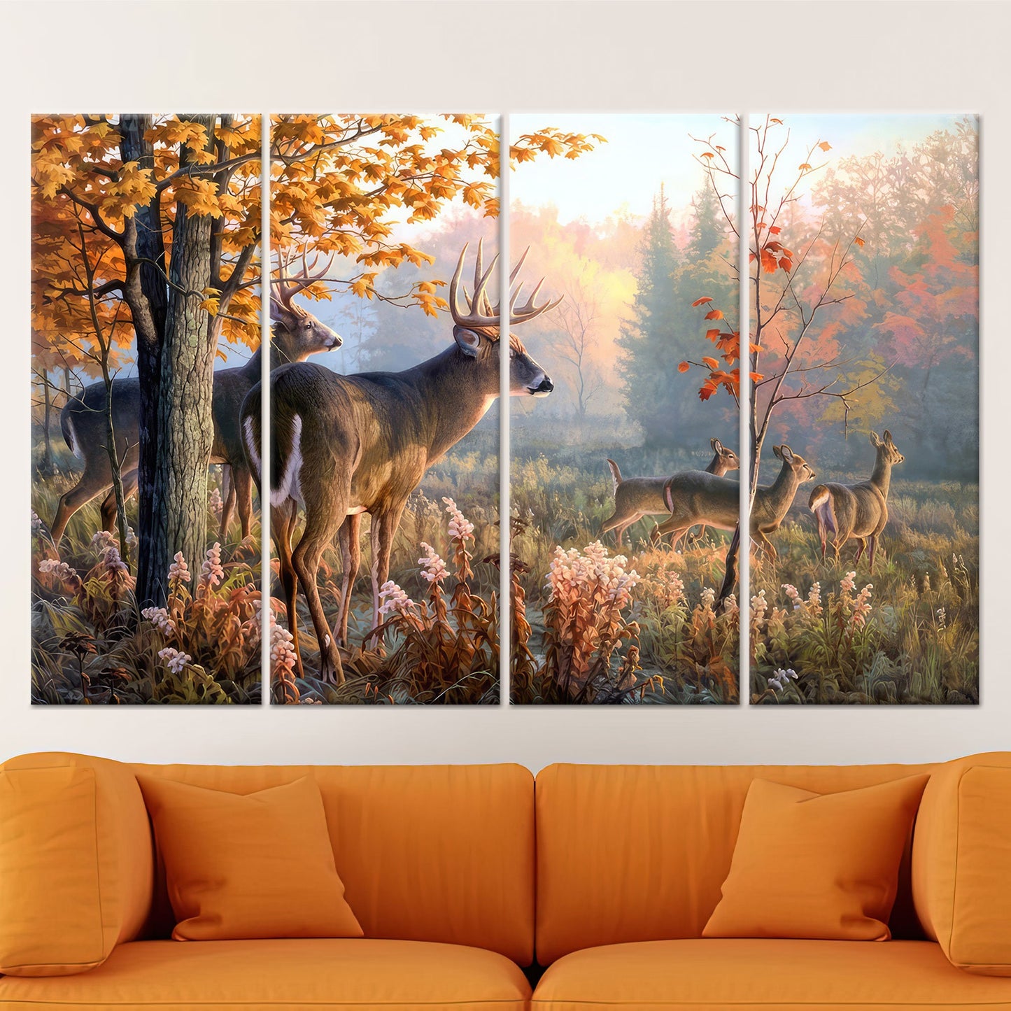 Deer Family Forest Canvas Print