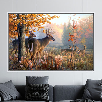 Deer Family Forest Canvas Print
