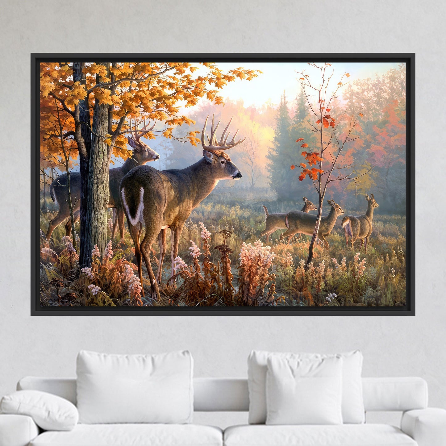 Deer Family Forest Canvas Print