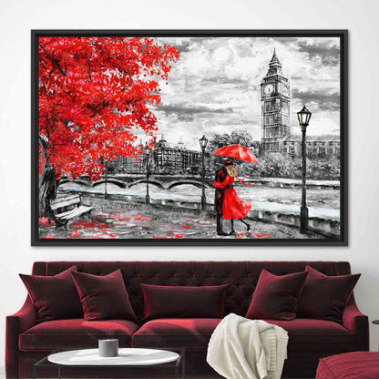 Red Umbrella Vibrant London Landscape Canvas Print