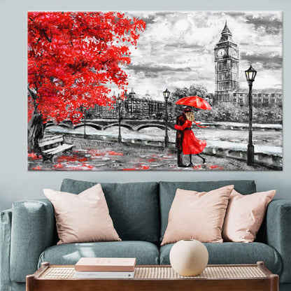 Red Umbrella Vibrant London Landscape Canvas Print