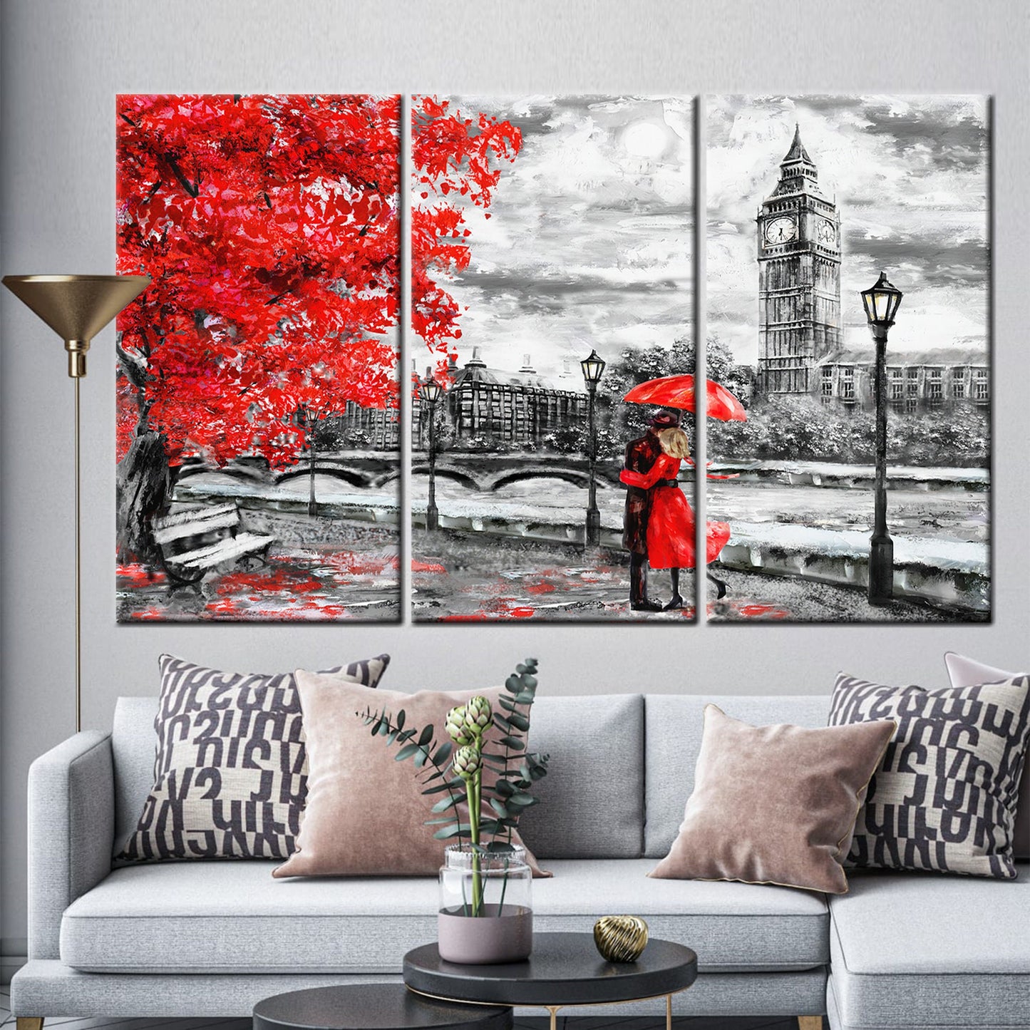 Red Umbrella Vibrant London Landscape Canvas Print