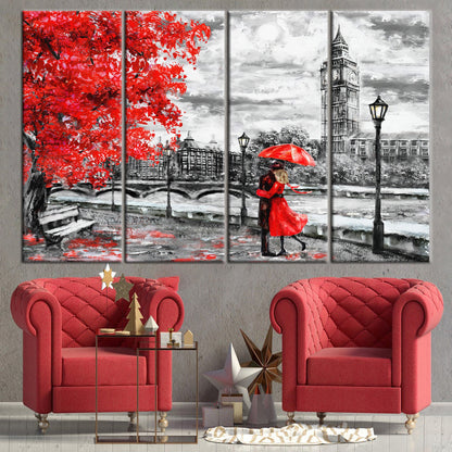 Red Umbrella Vibrant London Landscape Canvas Print
