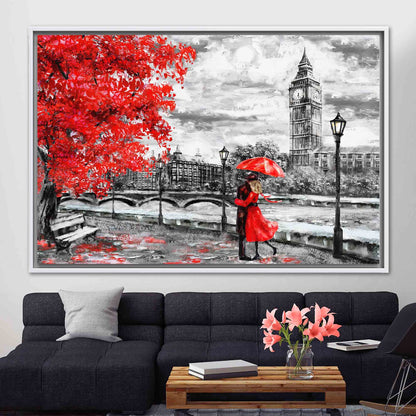 Red Umbrella Vibrant London Landscape Canvas Print