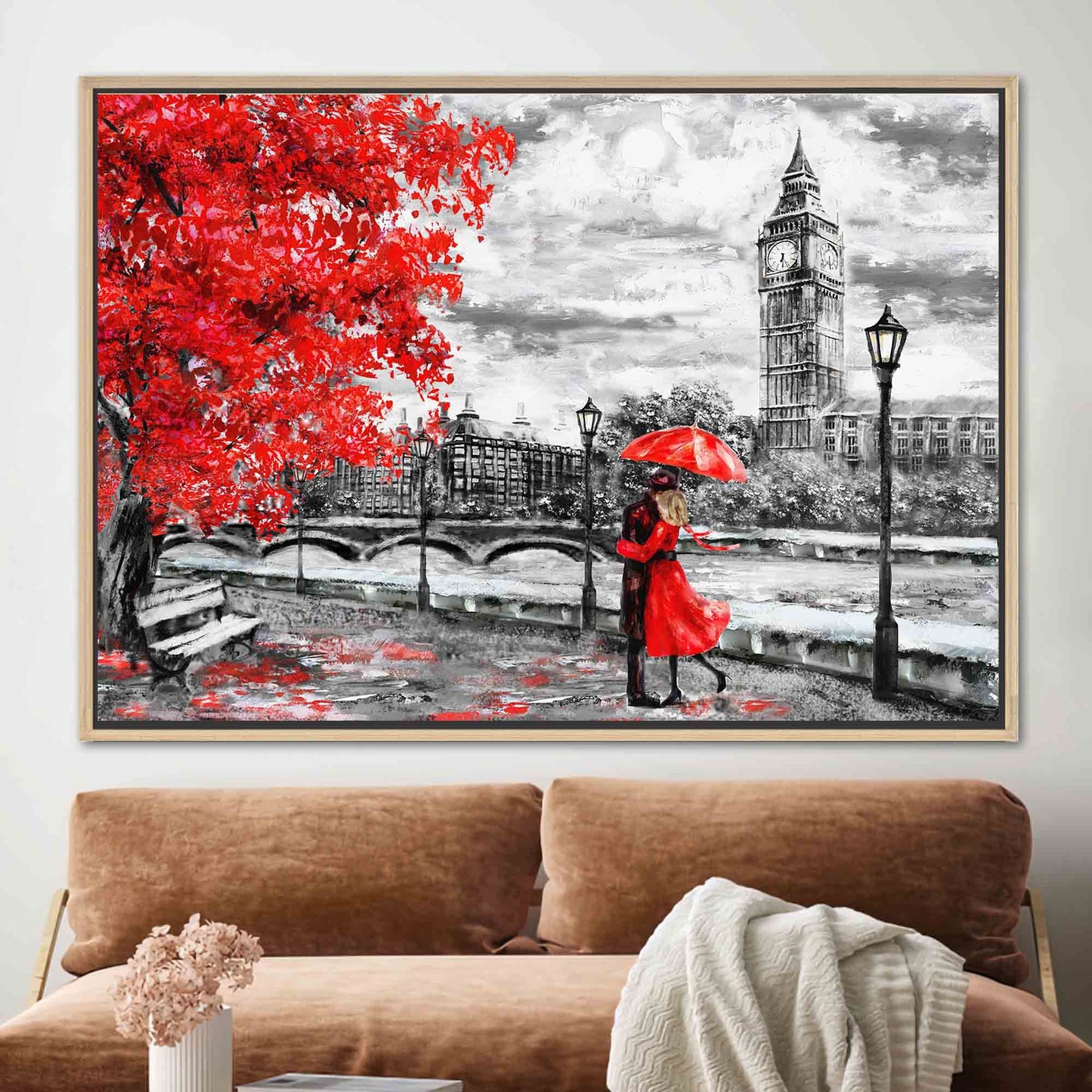 Red Umbrella Vibrant London Landscape Canvas Print