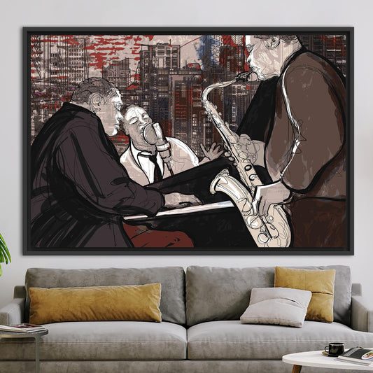 Jazz Musicians Painting Canvas, Jazz Music Art with Saxophone and Piano Wall Decor