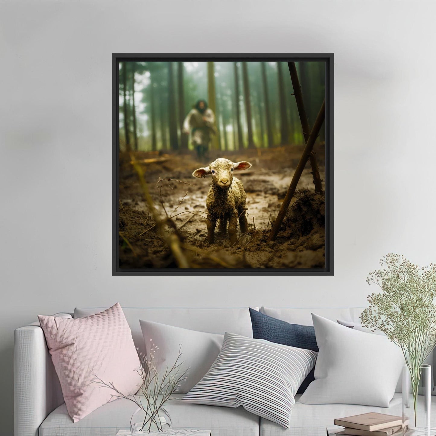 Cute Lamb Forest Rustic Farm Canvas Print