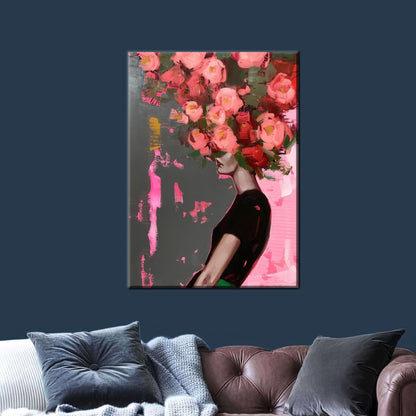 Floral Woman Portrait Abstract Pink Canvas Print