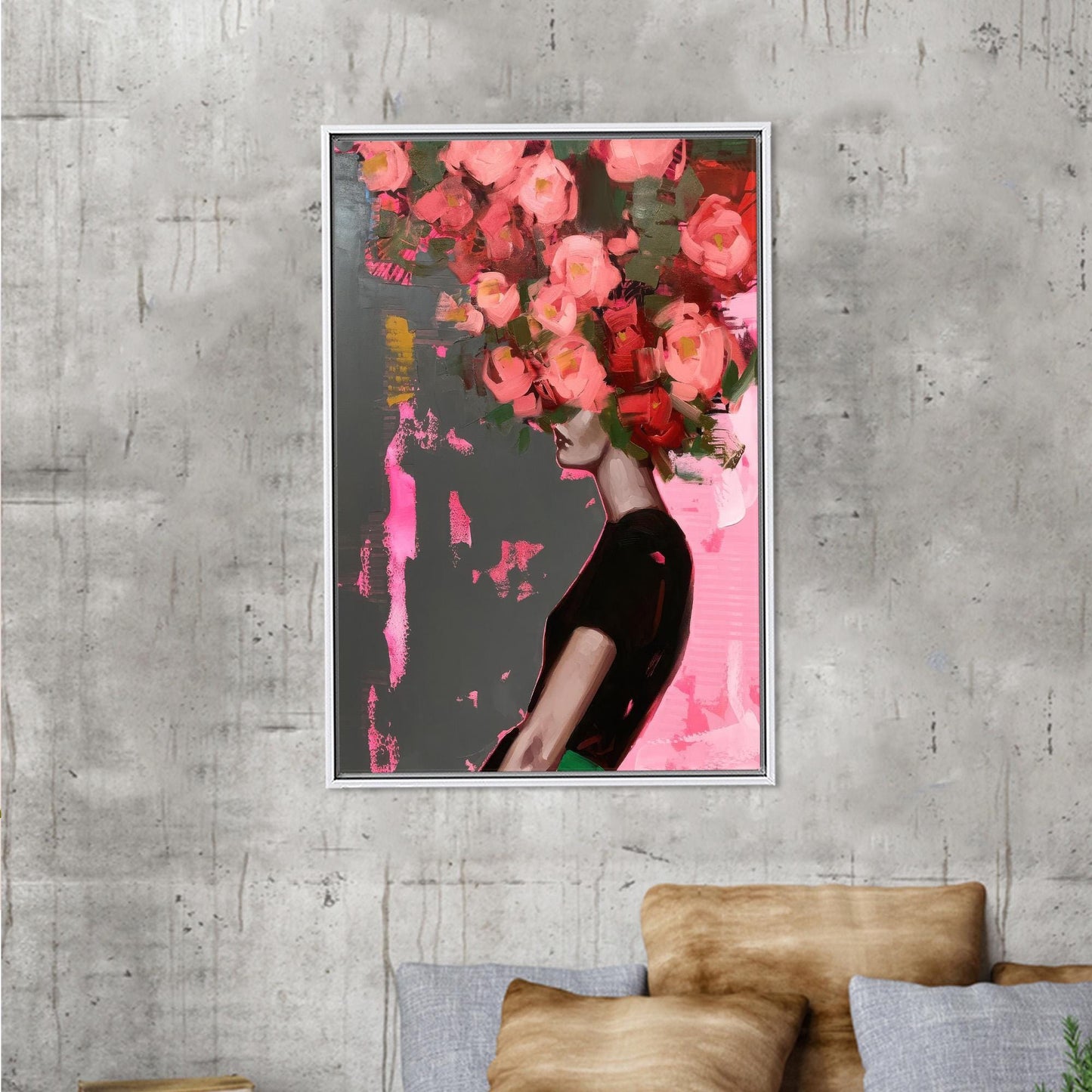 Floral Woman Portrait Abstract Pink Canvas Print