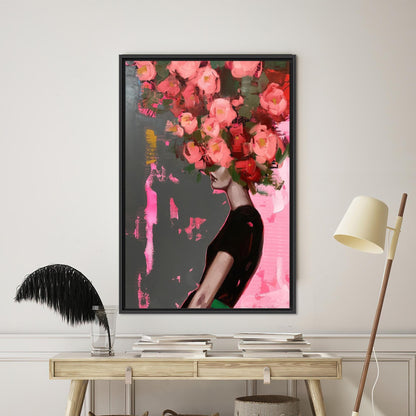 Floral Woman Portrait Abstract Pink Canvas Print