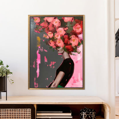 Floral Woman Portrait Abstract Pink Canvas Print
