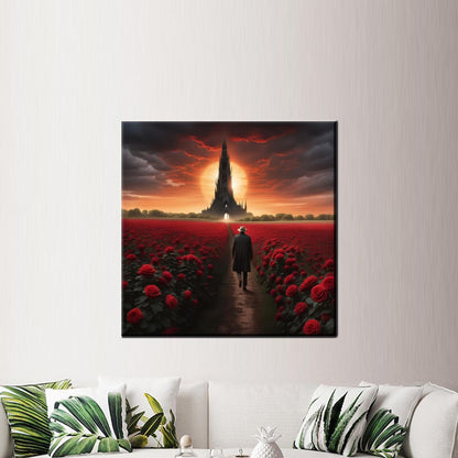 Red Rose Field Cinematic Fantasy Canvas Print