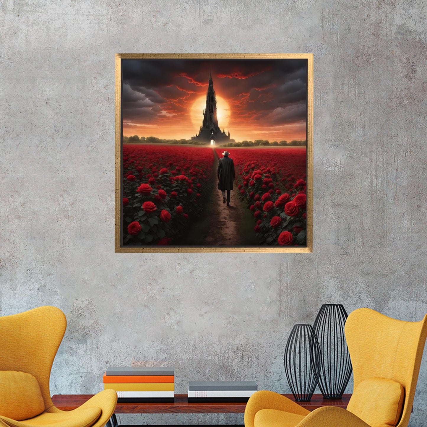 Red Rose Field Cinematic Fantasy Canvas Print