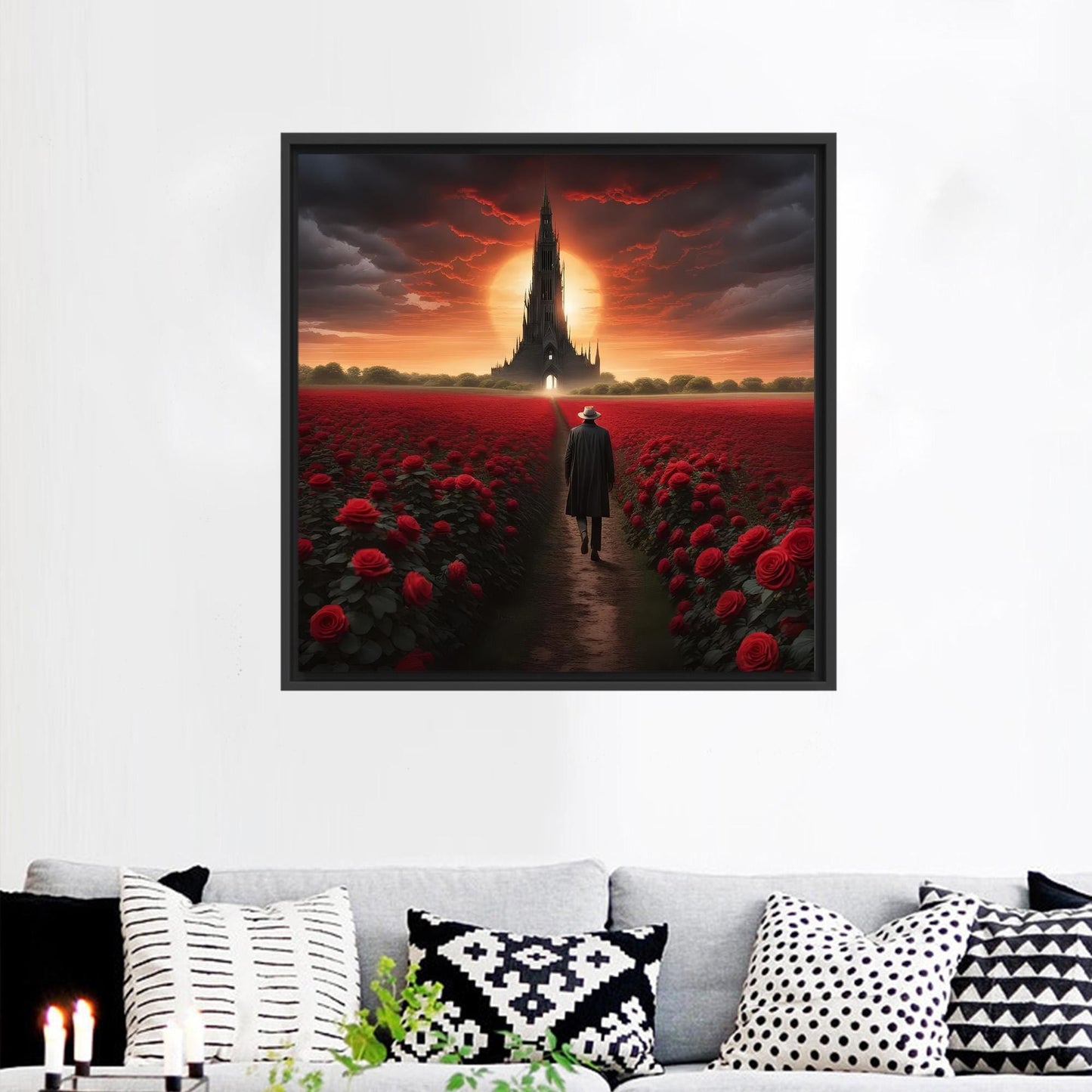 Red Rose Field Cinematic Fantasy Canvas Print