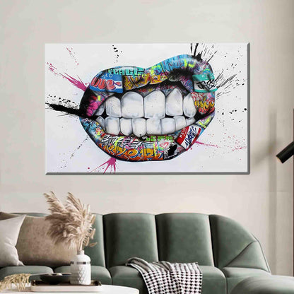 Colorful Graffiti Lips Urban Street Canvas Print