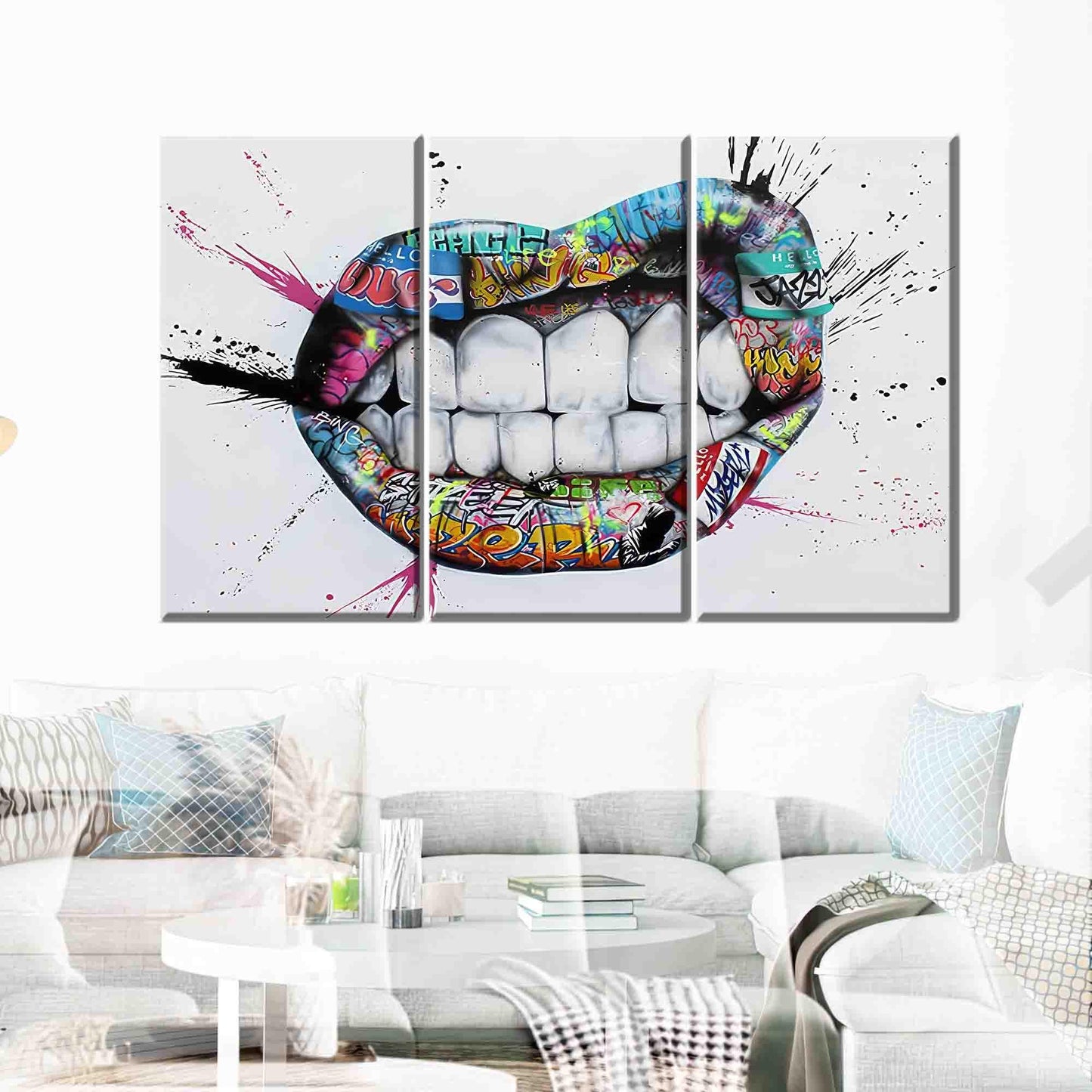 Colorful Graffiti Lips Urban Street Canvas Print