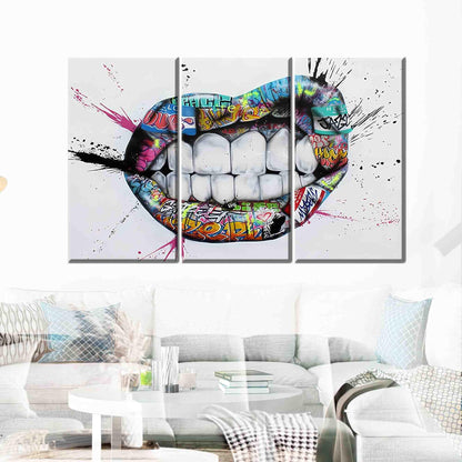 Colorful Graffiti Lips Urban Street Canvas Print