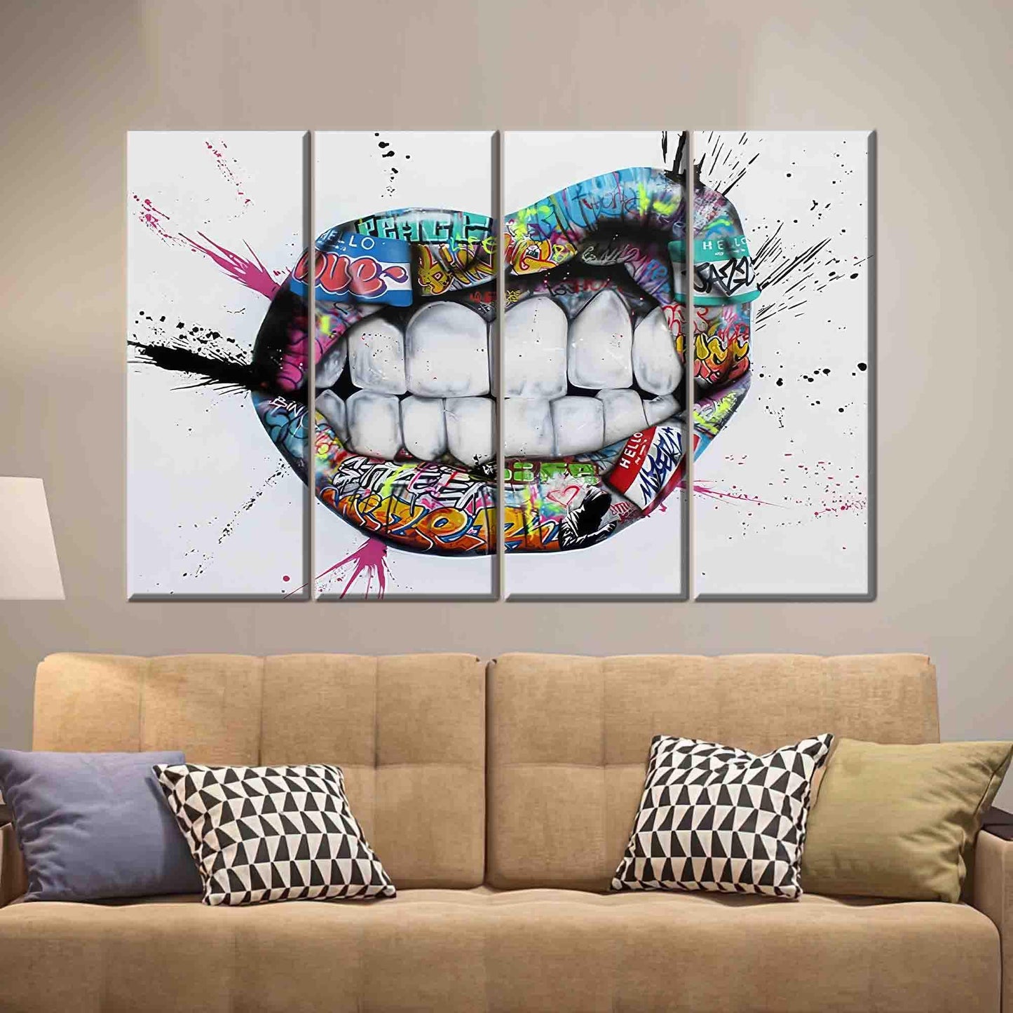 Colorful Graffiti Lips Urban Street Canvas Print
