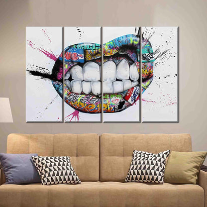 Colorful Graffiti Lips Urban Street Canvas Print