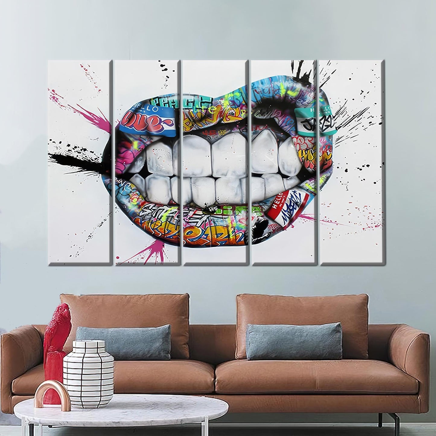 Colorful Graffiti Lips Urban Street Canvas Print