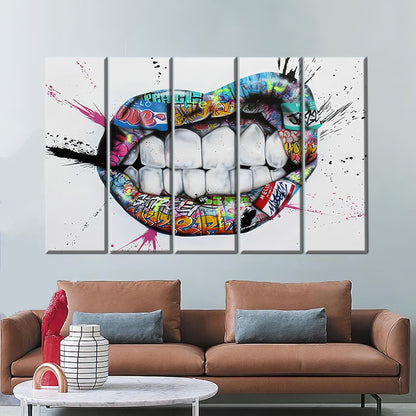 Colorful Graffiti Lips Urban Street Canvas Print