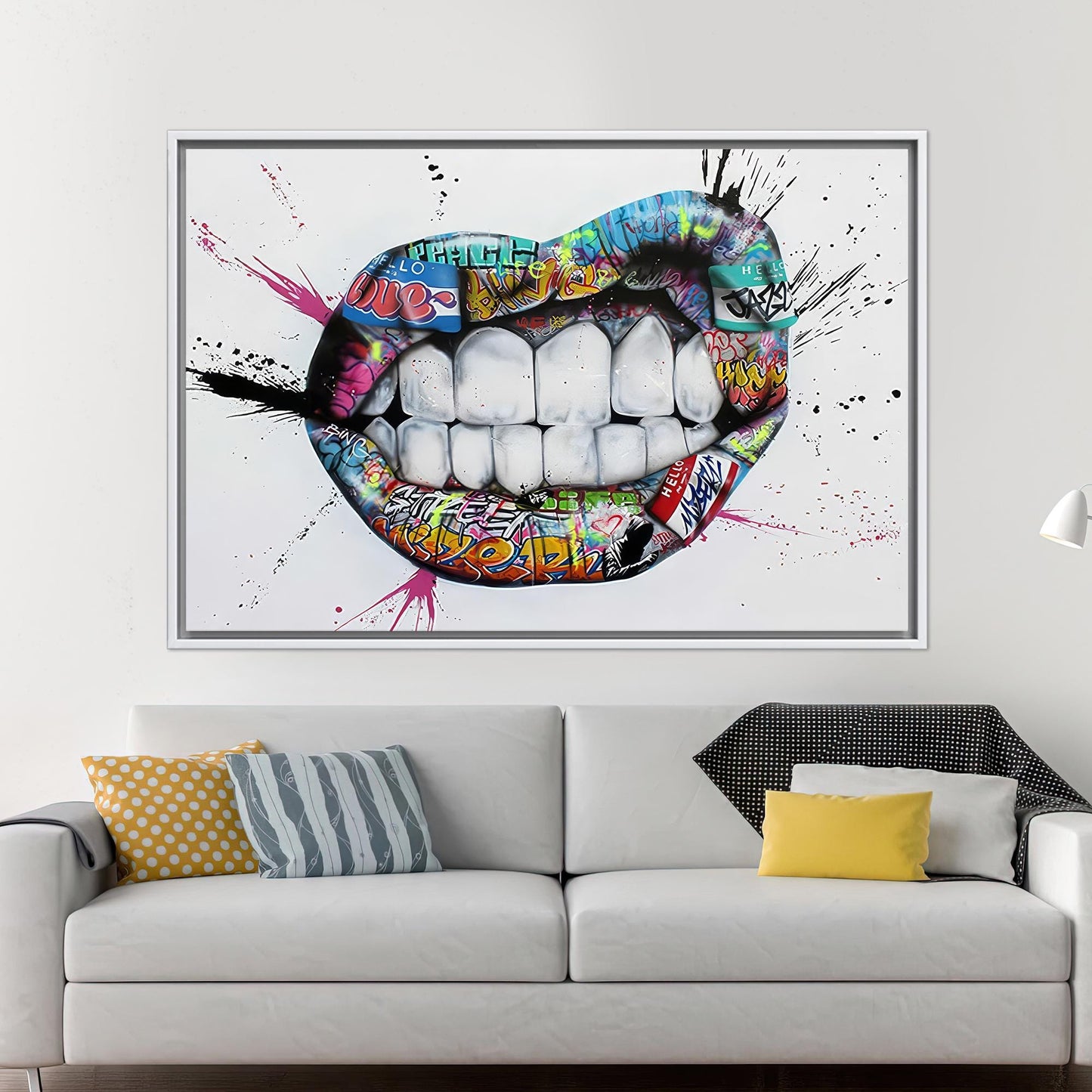 Colorful Graffiti Lips Urban Street Canvas Print