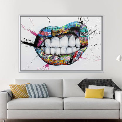 Colorful Graffiti Lips Urban Street Canvas Print