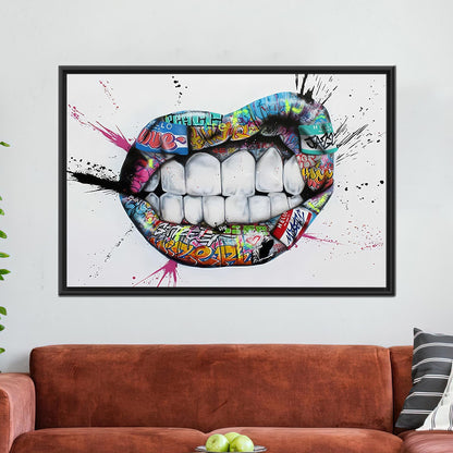 Colorful Graffiti Lips Urban Street Canvas Print