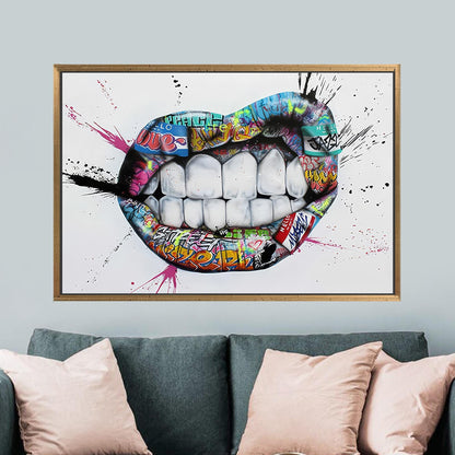 Colorful Graffiti Lips Urban Street Canvas Print