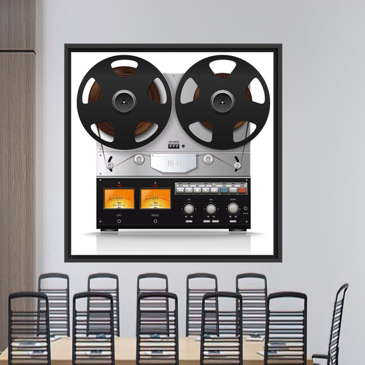 Vintage Audio Canvas Print – Retro Tape Recorder Wall Art for Music Lovers Rolled, Framed, or