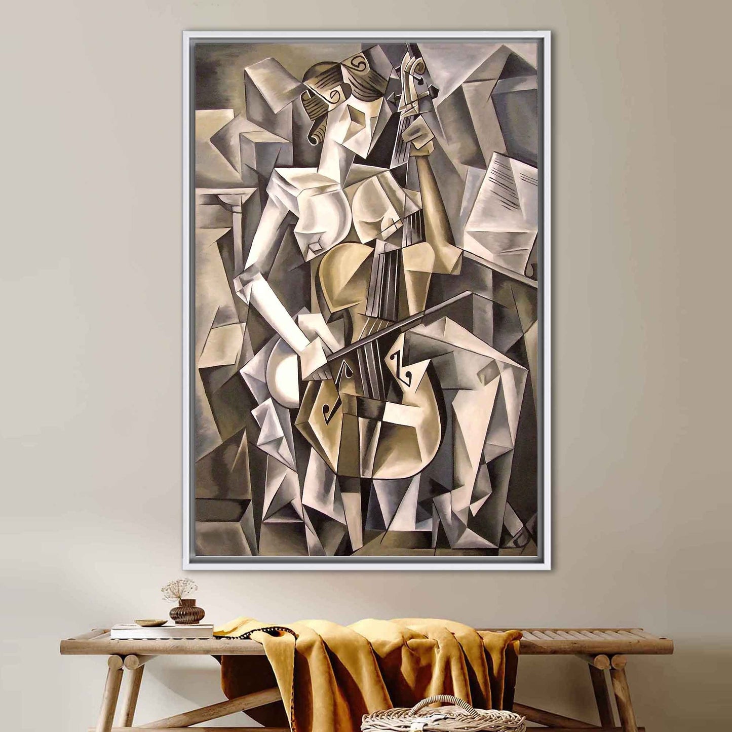 Abstract Cubism Canvas: Woman Playing Cello, 3D Wall Art, Large Canvas Gift
