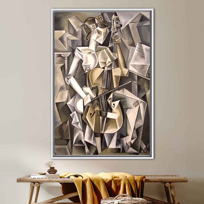 Abstract Cubism Canvas: Woman Playing Cello, 3D Wall Art, Large Canvas Gift