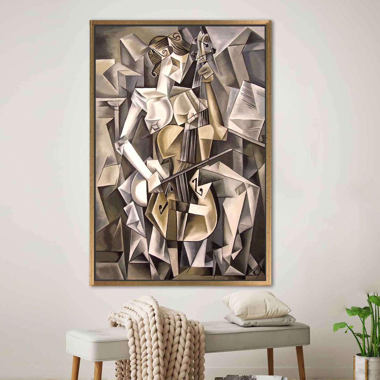 Abstract Cubism Canvas: Woman Playing Cello, 3D Wall Art, Large Canvas Gift