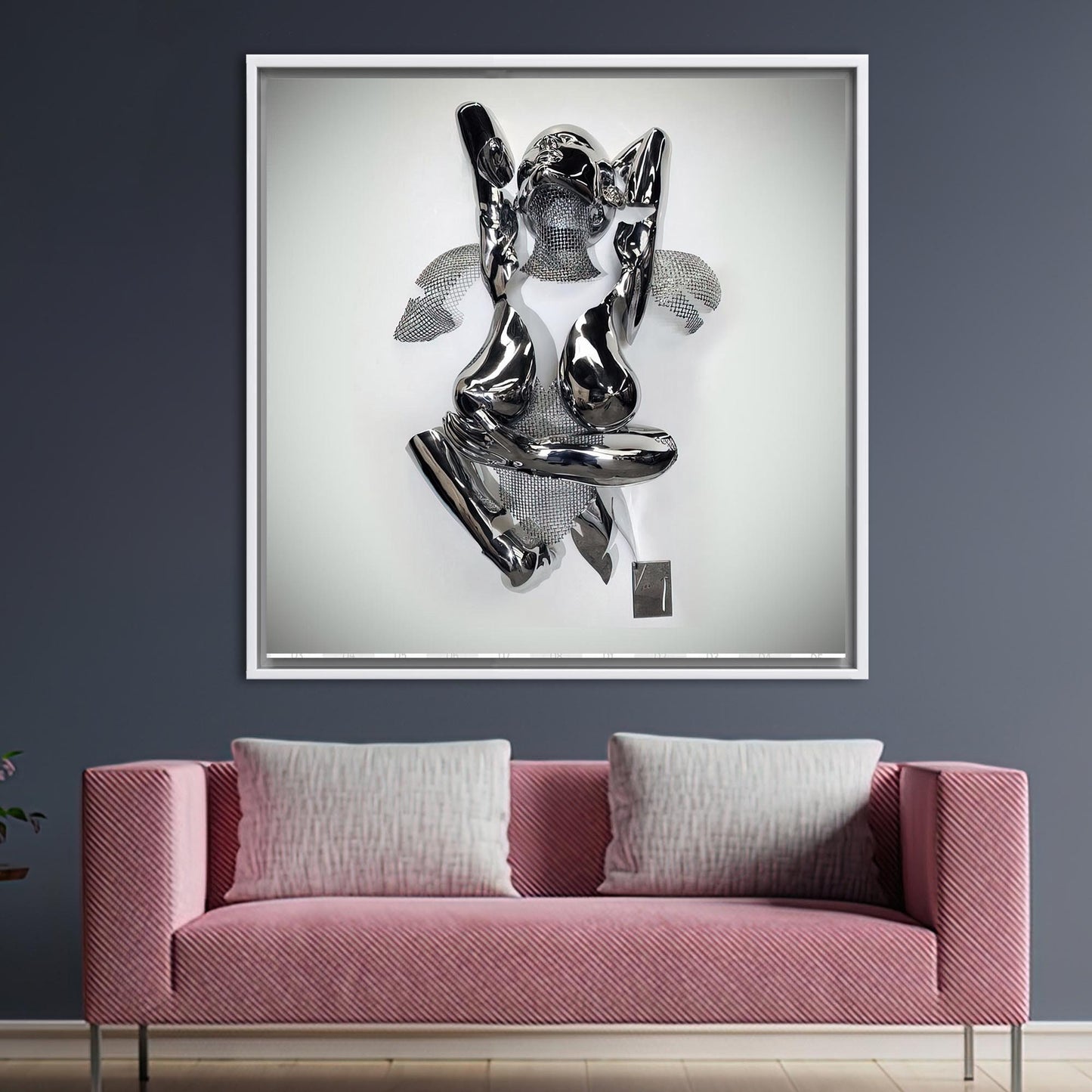 Romantic 3D Silver Couple Hugging Canvas Print
