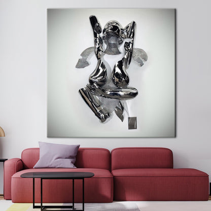 Romantic 3D Silver Couple Hugging Canvas Print