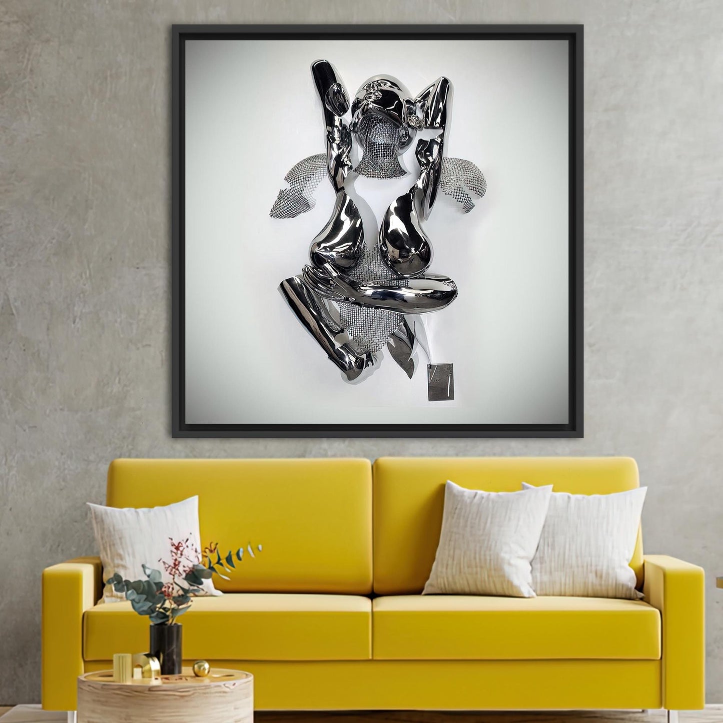 Romantic 3D Silver Couple Hugging Canvas Print