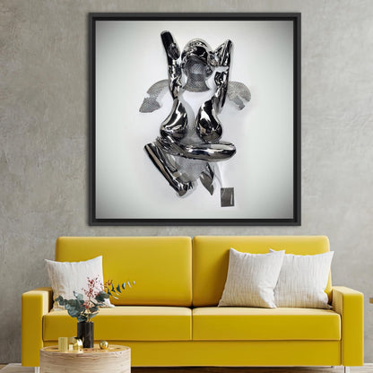 Romantic 3D Silver Couple Hugging Canvas Print