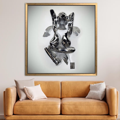 Romantic 3D Silver Couple Hugging Canvas Print