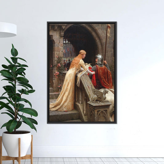 Medieval Romance Canvas: Knight and Lady Castle Scene Poster, Classic Chivalry Print for Historical