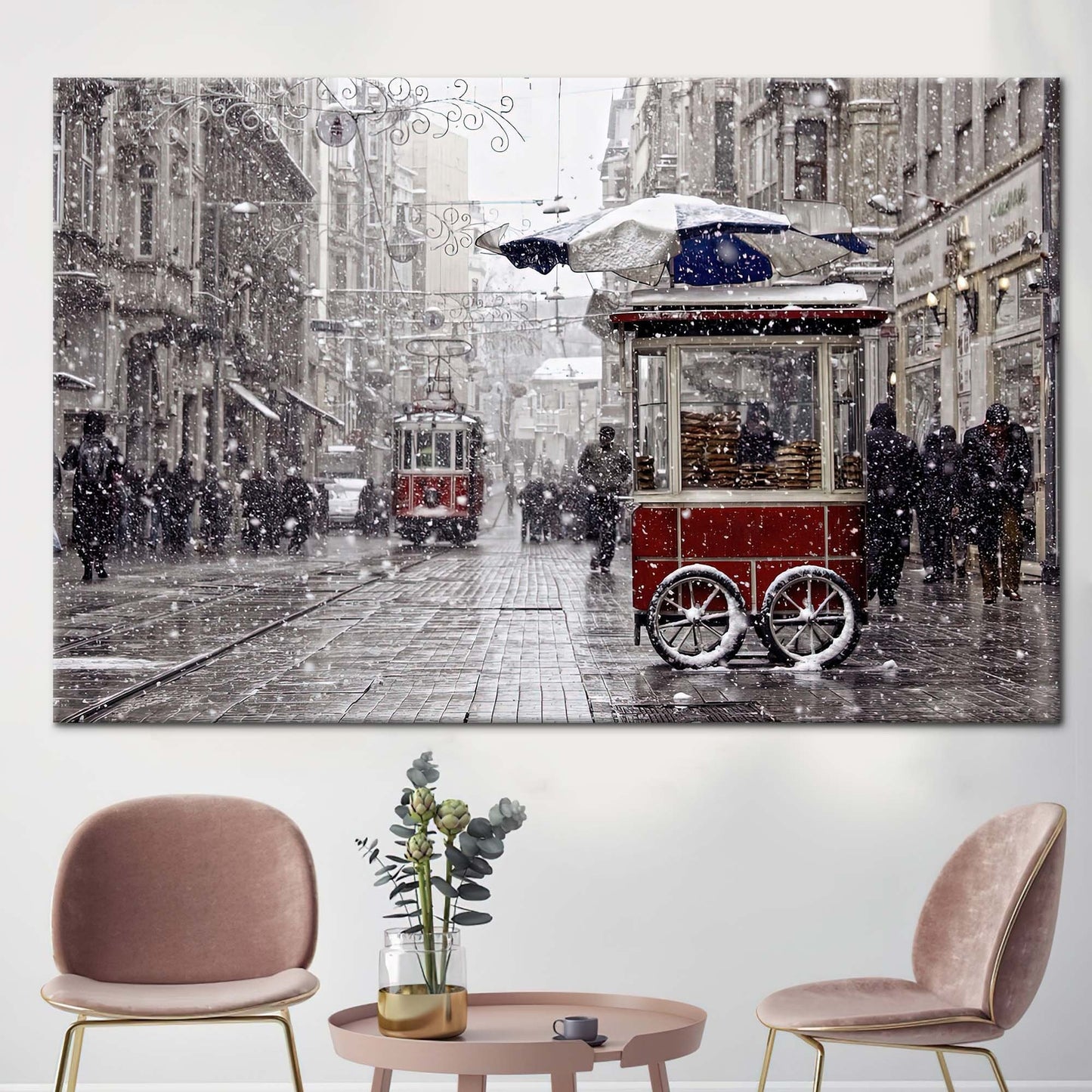 Red Tram Winter Istanbul Landscape Canvas Print